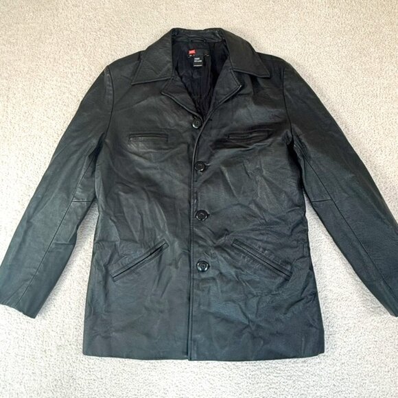 VTG Y2K Diesel Leather Jacket Long Line Button Black Size Mens